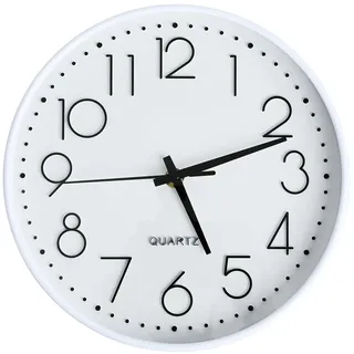 SURPN Wanduhr, geräuschlos, Nicht tickend, 25,4 cm, kleine Wanduhren, batteriebetrieben, dekorative Moderne runde Wanduhr für Büro, Zuhause, Badezimmer, Küche, Schlafzimmer, Schule, Wohnzimmer – Weiß