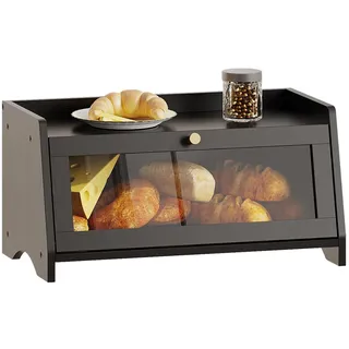 BAMBANG Brotkasten Bambus Schwarz,Brotaufbewahrung Frischhalten Brotbehälter Brotschrank Bread Box Holz,Brotaufbewahrungsbox Brotkorb Brotkästen Brotbox Modern Brot Aufbewahrung
