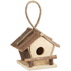 Relaxdays Vogelhaus mit Aufhängung, kleines Vogelhäuschen aus unbehandeltem Holz, handgefertigtes Dekohaus, natur, 15.5 x 18 x 28 cm