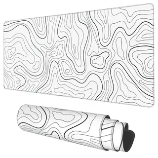 KOAIWPAE Schreibtischunterlage, weiß, topografische Konturkarte, erweitertes Gaming-Mauspad, groß, 89,9 x 40,9 cm, großes Mauspad mit Rutschfester Unterseite und genähtem Rand, Lange