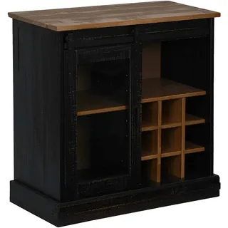 SYFAXTM Sideboard HALDEN mit Schiebetür Schwarz 80x40x80 cm Massivholz - Schwarz