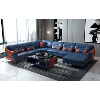 Groß Wohnlandschaft Sofa U Form Ecksofa Ledersofa Schwarz Kunstleder JVmoebel - Blau