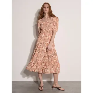 Midikleid APRICOT "Midi-Kleid im Milchmädchen-Stil", Damen, Gr. M (38), N-Gr, orange (peach), gewebt, Obermaterial: 60% Viskose LENZING ECOVERO CV LenzEcov. 40% Viskose CV., gemustert, normal, Puffärmel Elastisch, Kleider Midikleid, mit Paisley-Print
