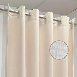YISURE Hakenloser Duschvorhang 240x200 Leinenoptik schwer, Beige Badevorhang rund Kunstleinen Textil Stoff wasserabweisend Hotel Luxus, extra lang Breite 240 x Höhe 200cm