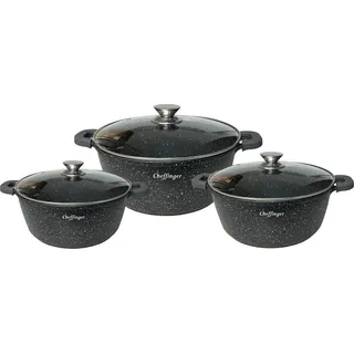 6-Teilig Kochgeschirr-Set 32 / 36 / 40 cm Topf Induktion Alu Guss Pfanne Topfset Kochtopfset Marmor 32 / 36 / 40 cm