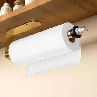 Gewtur Küchenrollenhalter Gold mit Sprühflasche, Selbstklebend Küchenrollenpapierhalter Wand, Edelstahl Küchenroller Halter für Alle Küchenpapier