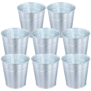 8 Stück Mini Eimer Verzinkt 12 cm Kleine Zinkeimer Metalleimer Blumentopf | KEILEOHO Blecheimer Klein für Pflanzen, Deko