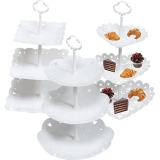 Quanerba 3 Stück Tortenständer, Kuchenständer, 3 Etagen Cupcake Dessert Ständer Teller Weiß, 3-Tier Etagen Teller für Taufe, Baby, Geburt, blau, Kommunion, Hochzeit (Kreis, Quadrat, Herz)