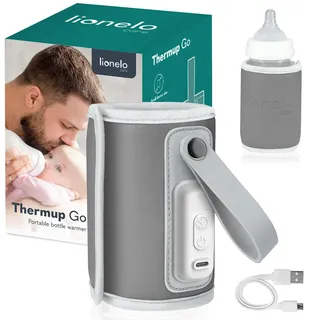 lionelo Thermup Go Tragbarer Babyflaschenwärmer USB-C, Flaschenwärmer Unterwegs & Auto, 24h Warmhaltefunktion, 5 Temperaturstufen 38–50°C, LCD Display, Thermostat, Universal, BPA-frei, Leise
