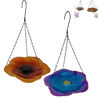 Helilyco Hängende Vogeltränke Garten, Metall Vogelfutterstation und Wassertränke mit geräumigem Ständer, Rostbeständige Outdoor-Dekor Vögel, Braun