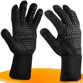 AMZBBQ® Premium Grillhandschuhe – Hitzebeständige Ofenhandschuhe bis 500°C – 100% Feuerfeste Kaminhandschuhe – Topf- und Backofenhandschuhe – Grill- und Dutch Oven Zubehör zum Verschenken S