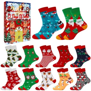 Socken Adventskalender 2026, 12 Paar Weihnachtssocken, Baumwolle, für Erwachsene & Jugendliche