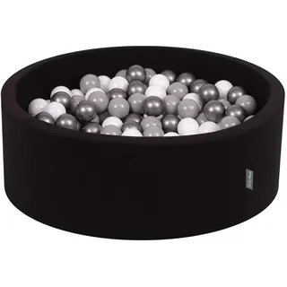 KiddyMoon Bällebad 90X30cm/300 Bälle ∅ 7Cm Bällepool Mit Bunten Bällen Für Babys Kinder Rund, Schwarz:Weiß/Grau/Silbern