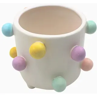 Dekohelden24 Blumentopf, Pflanzkübel, Pflanzgefäß, Blumenkübel, Pflanztopf, Übertopf, Pflanzschale mit bunten Punkten aus Keramik, L/B/H 13 x 13 x 11 cm.
