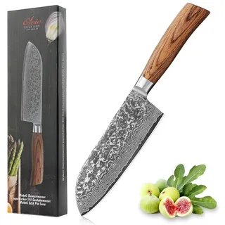 Wakoli EDIB Pro Santokumesser aus Damaststahl (VG10 Kern) mit 17 cm Klinge – scharf & ergonomisch – Damastmesser mit Pakkaholzgriff in Geschenkbox – Damast Küchenmesser für Fleisch, Fisch & Gemüse