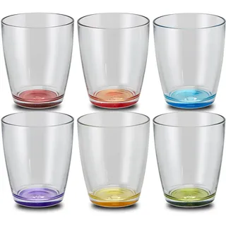 Peill+Putzler Germany 6er Set Trinkgläser mit buntem Boden, 340 ml Volumen, mehrfarbige Trinkbecher, Wassergläser in 6 Farben, Coctailgläser, spühlmaschinengeeignet & pflegeleicht