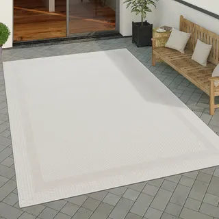 Outdoor Teppich Flachgewebe in Sisal-Optik mit Bordüre UV-beständig robust Grösse 60x100 cm - Weiß