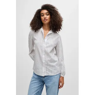 Klassische Bluse BOSS ORANGE "Bilast Premium Damenmode", Damen, Gr. 40, weiß (weiß 100), Web, Obermaterial: 100% Baumwolle, gestreift, unifarben, regular fit hüftbedeckend, hoch geschlossener Ausschnitt, weit angesetztes Bündchen, Blusen Klassische Bluse, mit Raffungen an den Ärmeln