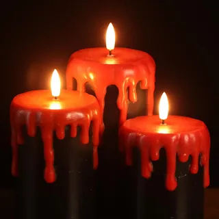 Eldnacele Halloween schwarze flammenlose Säulenkerzen mit 6 Stunden Timer, batteriebetriebene LED Kerzen, 3er Set für Halloween Dekoration, echtes Wachs, Ø 7,5 cm x H 10 cm, 12,5 cm, 15 cm