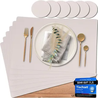 Mahewa® 6er Set Premium Tischset aus Kunstleder - Platzset abwaschbar und wasserdicht - Platzdeckchen Telleruntersetzer in Lederoptik (Greige, Eckig)