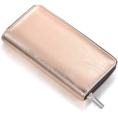 DonDon Damen Geldbörse weich im Metallic-Look mit Reißverschluss Portemonnaie in Rosegold 20 x 10 x 2,5 cm