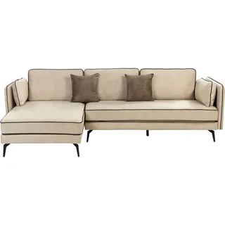 BELIANI Ecksofa Beige Samt L-Förmig 3-Sitzer Sofa Rechtsseitig mit Losen Kissen Schwarzen Metallfüßen Modern Wohnzimmer Salon Wohnecke Sitzecke Möbel - Beige, Schwarz