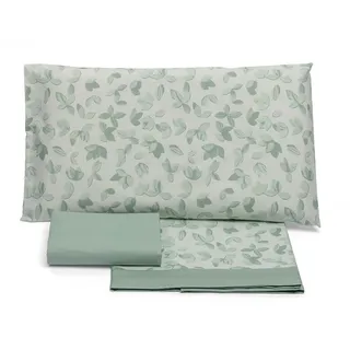 Foppapedretti Nights & Natura Bettwäsche-Set für Einzelbett, 1P, Oberlaken, Spannbettlaken und Kissenbezug; Blätter Salvia, 100% Baumwolle, hergestellt in Italien