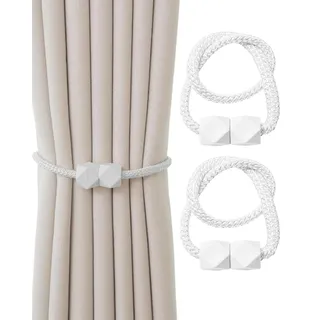 JUKOTA 2 Stück Magnetische Gardinen Raffhalter,Gardinen Halter,Gardinenhalter mit Magneten,Vorhang Halter Raffhalter,für Gardinenklammern Vorhänge Zuhause,Büro,Dekoration(Weiß)