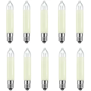 Caldarax 10 Stück E10 14V 3W Ersatzbirnen Schwibbogenlampe Kleinschaftkerze, Warmweiß 2700K, 30LM, Klein Schaftkerzen Schwibbogen, für Lichterketten, Schwibbogen, Weihnachtsbaum