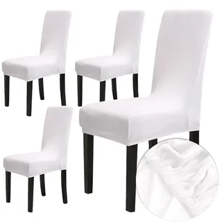 Chickwin Chickw1 Stuhlhussen 4er Set Samt Stuhlhussen für Schwingstühle, Esszimmerstühle Hussen Für Hochzeit, Hotel, Küche, Bankett, Partys Stretch Stuhlhussen (4er,Weiß)