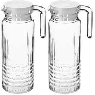 Galicja Glaskanne Mit Deckel Falco – Glaskrug Mit Deckel – Wasserkanne Glas – Wasserkrug Glas Mit Deckel – Wasserkanne Mit Deckel – Saftkanne Mit Deckel – Saftkrug Mit Deckel – 1l (Packung mit 2)