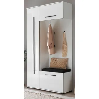 Kompaktgarderobe "Design-D" in weiß Hochglanz 111 x 200 cm - Weiß