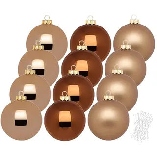 Inge Glas große Weihnachtskugeln mit Haken | Christbaumkugeln aus Glas | Set 12 Kugeln 8cm groß und 40 Aufhänger | Christbaumschmuck Weihnachtsbaumkugeln (Winter Toffee)