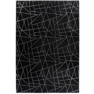 Kayoom Flachwebeteppich , Schwarz, Silberfarben , Textil , Abstraktes , rechteckig , 80x150 cm , pflegeleicht , Teppiche und Böden, Teppiche, Moderne Teppiche
