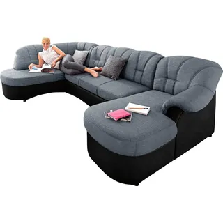 DOMO collection Wohnlandschaft »Flores«, auch in Leder-Bezug, B/T/H: 293/180/86 cm, U-Form« wahlw. mit Bettfunktion, wahlw. mit Federkern, Unser Dauertiefpreis, silberfarben),