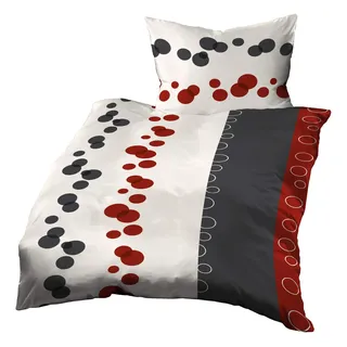 Gerald Wittmann Bettwäsche 140x200 cm + 70x90 cm, Baumwolle Mako Satin, Kreisen Rot Schwarz Weiß