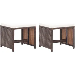Möbel Gartenhocker 2 Stk. mit Sitzkissen Poly Rattan Braun - Gartensessel 46417 - Braun