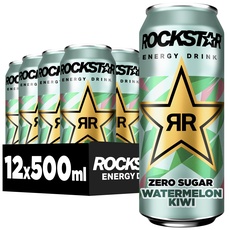 Rockstar Energy Drink Watermelon Kiwi Zero Sugar - Koffeinhaltiges Erfrischungsgetränk ohne Zucker für den Energie Kick, EINWEG (12 x 500ml)