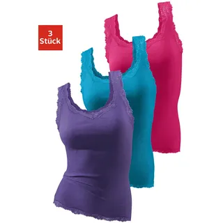 Spitzentop H.I.S "aus Feinripp", Damen, Gr. 48/50, bunt (lila, pink, petrol), Feinripp, Obermaterial: 100% Baumwolle, unifarben, körpernah, tiefer Rundhals, Tops Spitzentop, aus weicher Baumwoll-Qualität, Topseller
