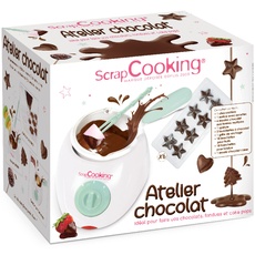 ScrapCooking - Schokofondue mit 33 Zubehör - Schokobrunnen - Set für die Herstellung von Hausgemachten Schokoladen, Crêpes, Waffeln und Partys - Mit Formen - Weiß & Wassergrün