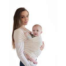 Mushie Tragetuch für Neugeborene & Babys | 100% Bio-Baumwolle | Mit einer integrierten Tasche | von 3,6-14,9 kg | Atmungsaktiv, um Überhitzung zu vermeiden | Beige Melange