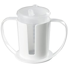 Homecraft Clear Beakers with Holder, Easy to Grip Double Handle is Ideal for Those with Weak Grasp, Wide Base for Stability, Two Mugs and Two Spouted Lids (Eligible for VAT relief in the UK)