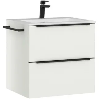 Nobilia Waschtischkombi , Schwarz, Weiß , Metall , 2 Schubladen , 61 cm , Blauer Engel, Pefc, Goldenes M, Made in Germany, Tcsa, Carb2, DGM-Emissionslabel , Zusatzausstattung erhältlich, hängend , Badezimmer, Waschbecken & Armaturen, Waschtische