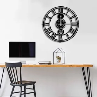 Opviq, MTS- NRA1130, Schwarz, Wanduhren, 49 x 49 cm, 100% Metall (Dicke: 1 - Schwarz