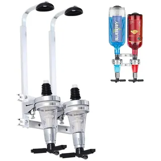 Doppelkopf Dispenser Flaschenhalter, Wand Montierter Bar Spender, Aluminium Dosierer für Spirituosen, Geeignet für Familien, Barkeeper Liebhaber (2 Kopf)