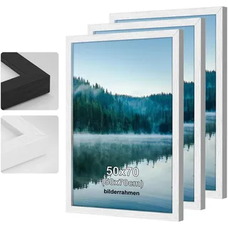 COMPOLICY 3Stück 50x70cm Bilderrahmen Weiß Bilderrahmen Holz rahmen 50x70 Standing and Wall-mounting Capabilities Posterrahmen Für Fotos, Bilder, Poster
