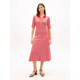Polokleid TOMMY HILFIGER "GOLD BUTTON F&F MIDI DRESS", Damen, Gr. XS (34), N-Gr, small brt stp fireworks, calico, Jersey, Obermaterial: 100% Baumwolle, gestreift, gerade wadenlang, Kleider Polokleid, mit Logo-Stickerei