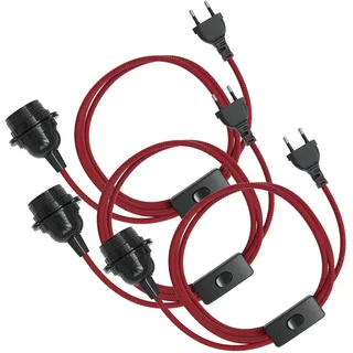 EAZY CASE - 3x Lampenfassung E27 mit Kabel aus Stoff [MIT SCHALTER] - Fassung E27 mit Kabel - Lampenfassung mit Schalter - Lampenkabel mit Fassung - Glühbirne mit Kabel - DIY Lampenfassung mit Stecker