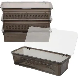 Plastik-Organizer für Bestecke, große durchsichtige Plastik-Box mit Deckel und Abfluss, für den Haushalt und unterwegs - Transparent
