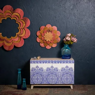 Native Home Sideboard orientalisch, Muster, modern, massiv, mit Türen, Mangoholz, Kommode, HxBxT: 76 x 81 x 45 cm, Bunt